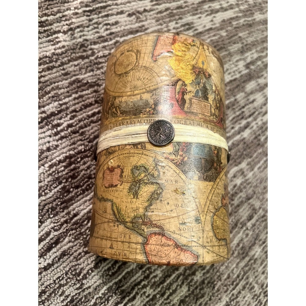 Bombay Old World Map Pillar Candle Unscented Vintage Style 4x6 Large Globe Print